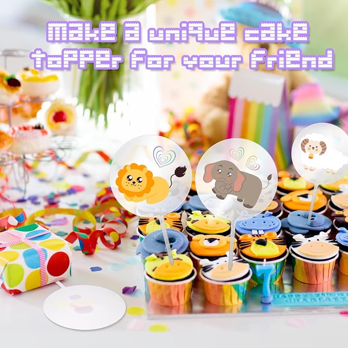 Blank Acrylic Cake Toppers,10PCS Round Acrylic Mirror Cake Topper 4 Inch Clear Circle DIY Cupcake Toppers Blanks Cake Picks for Birthday Anniversary Wedding Baby Shower Party Supplies (transparent)