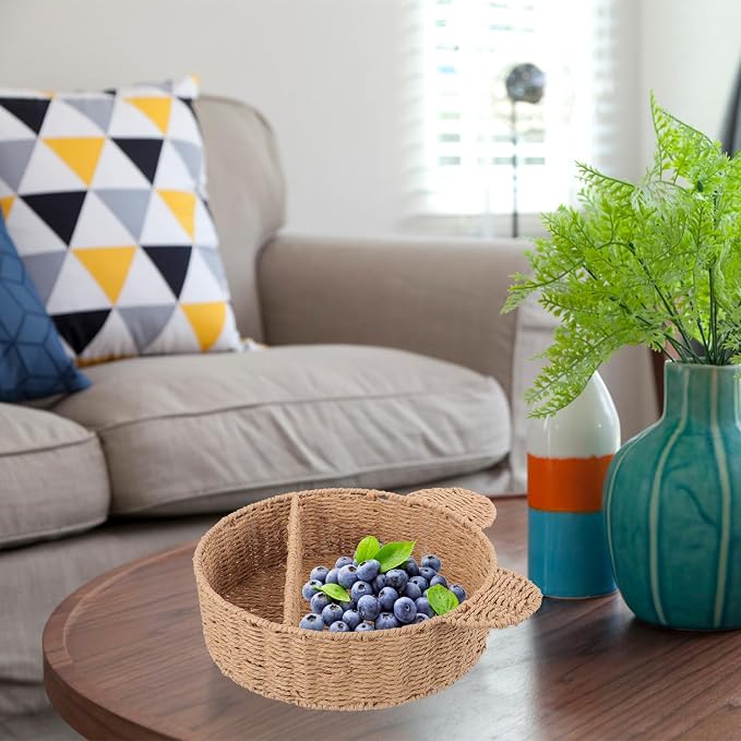 Rattan Fruit Storage Basket Hand-woven Woven Bread Basket Food-grade Plastic Liner for Kitchen and Dining Use