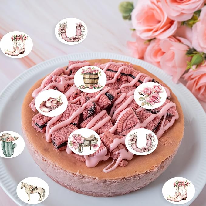 36PCS Edible Floral Horse Cupcake Toppers Wafer Paper Pink Pop-up Derby Horse Cowgirl Cake Picks Edible Rodeo Western Boots Cupcake Toppers for Jockeys Equestrian Theme Supplies