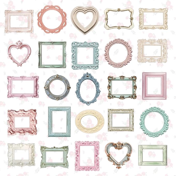 100 Pcs Vintage Frame Decorative Stickers - Scrapbooking Supplies for Planners, Wedding Albums, Junk Journals & Crafts (Color-1) | Ideal for albums, junk journals, planners, DIY crafts, card making, creative collage, and gift embellishments