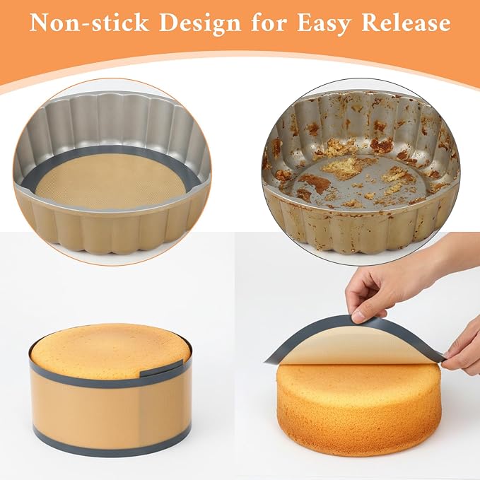 4 Set Silicone Baking Mat for Springform Pan 4/7/9/10 Inch, Prevent Cake From Sticking to Bottom and Side, Easy Clean Nonstick Silicone Liners Baking Mat for Baking Cheesecake Pan