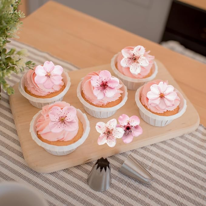 70PCS Edible Cherry Blossoms Cupcake Toppers Pink Edible Cherry Flowers Cake Decorations Wafer Paper Flowers Cupcake Topper for Flowers Theme Birthday Party Decor Supplies NOT REAL FLOWERS