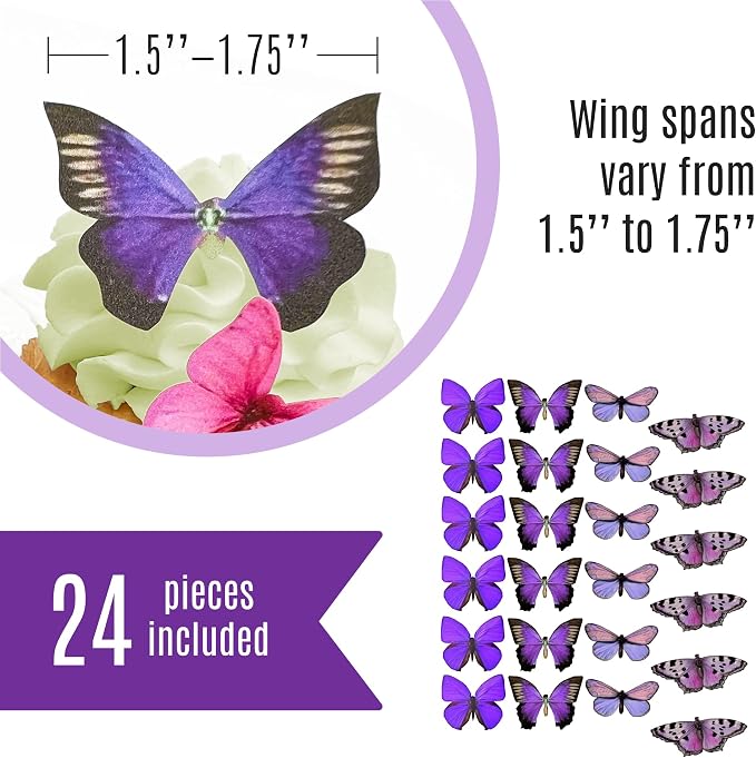 Sugar Robot Inc. Edible Butterflies for Cake Decorating - Small Size, Premium Crafted in the USA - Butterfly Cake and Cupcake Toppers, Decoration (Purple)