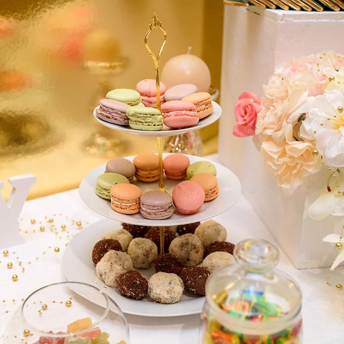 3 Tier Tiered Tray Hardware Kits Fruit Cake Plate Handle Fitting Hardware Rod Dessert Stand Holder Golden Crown 5 Set（Plate not Included）