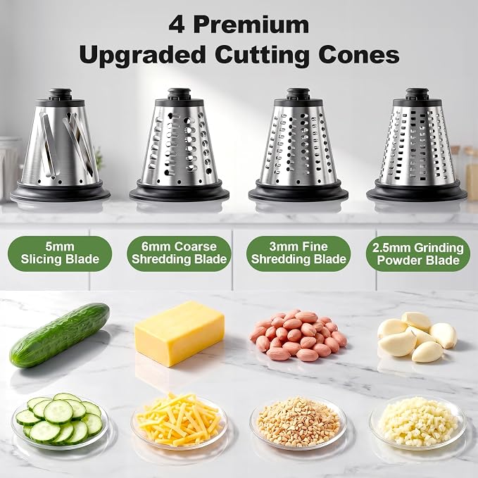 GVODE Cheese Grater Attachment for KitchenAid Stand Mixer – 3inch Large Feed Chute Splash-Proof Shredder, 4 Interchangeable Stainless Steel Blades, Dishwasher Safe KitchenAid Mixer Attachments