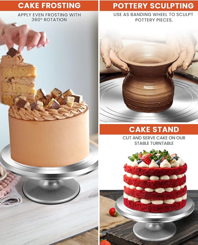 RFAQK 12 Inch Aluminum Alloy Revolving Cake Stand, Cake Turntable for Decorating Rotating Cake Stand for Cupcakes, Pastries and Cake Decorations