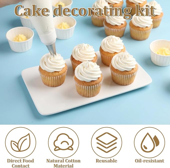 4 Pcs 24 inch Reusable Piping Bags and Tips Set 11Pcs Cotton Pastry Bags Kit Frosting Piping Kit, Durable Cotton Exterior for Cake Decorating, Cupcakes, Cookies, Home Bakers, Chefs