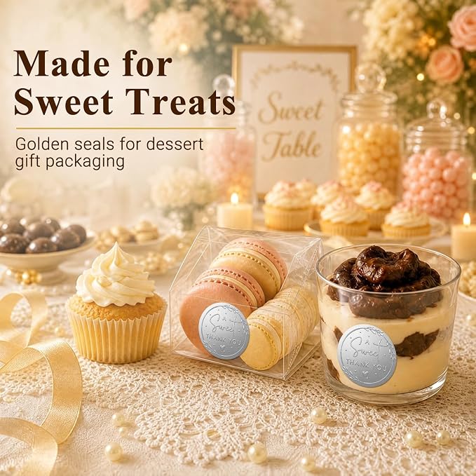 100 x A Sweet Thank You Embossed Sticker Labels Wedding Party Shower Favor Raised Silver Foil Stickers Sweet Treat Sticker for Wedding 1.57” (Silver)