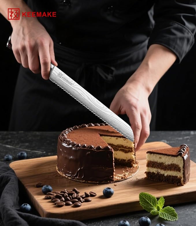 KEEMAKE 10 Inch Bread Knife for Homemade Bread - Ultra Sharp for Serrated Sourdough, Crusty Artisan Loaves, Bagels & Cake, High Carbon Stainless Steel Slicing Knife with Cover & Dad Gift Box