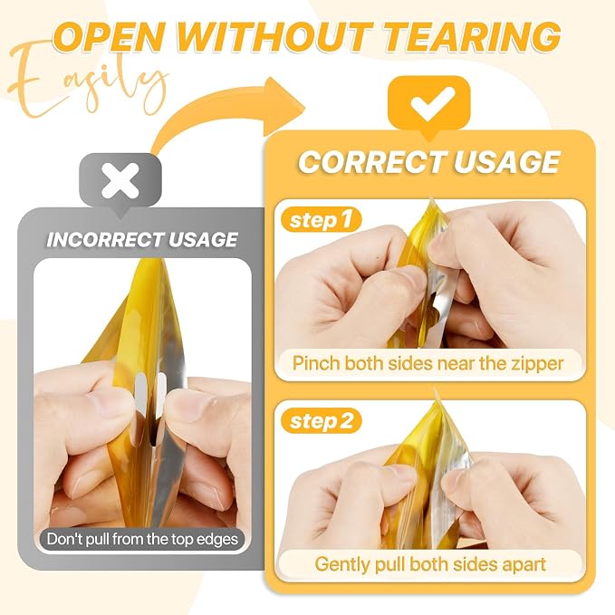 100 PCS Resealable Mylar Bags with Zipper and Frosted Clear Window Smell Proof Packaging Bags Foil Pouch Zipper Bag for Food Self Sealing Storage Supplies (Golden, 6.29x9.44)