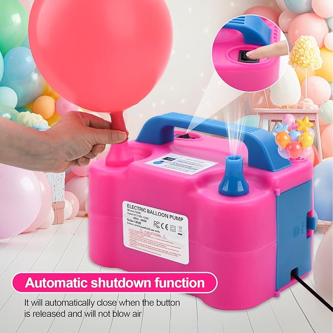 Balloon Pump Electric,110V 600W Balloon Blower Inflator Dual Nozzle Air Pump Balloons Inflator for Decoration, Party, Sport,Gifts:2 Balloon Tying Tools