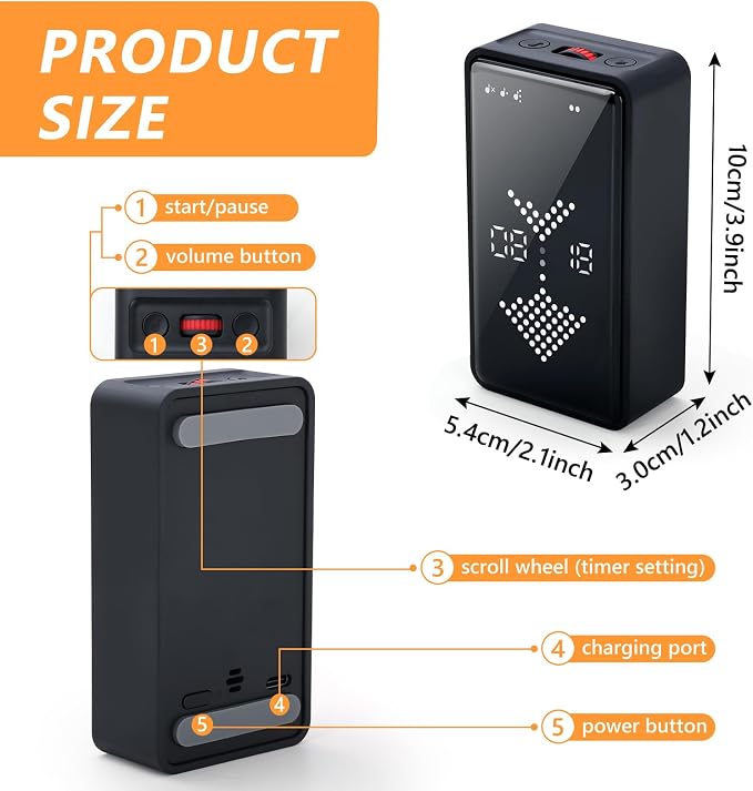 GuDoQi Digital Hourglass Pomodoro Timer, Magnetic 1-99 Mins Adjustable Rechargeable Digital Countdown ADHD Timer, Mute/Low Volume/High Low Volume Modes for Work, Study, Back to School, Kitch, Black