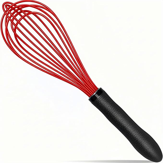 TEEVEA Silicone Whisk Non Scratch BPA Free for Nonstick Cookware, 11 Inch Stainless Steel Core Heat Resistant, Egg Beater for Cooking Baking Stirring Frothing, Red
