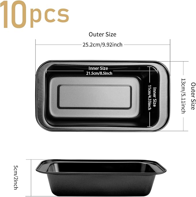 10 Pcs Loaf Pans for Baking Bread, Nonstick Loaf Bread Pan 8 x 4 Inch, Carbon Steel Bread Pan for Homemade Bread (Black)