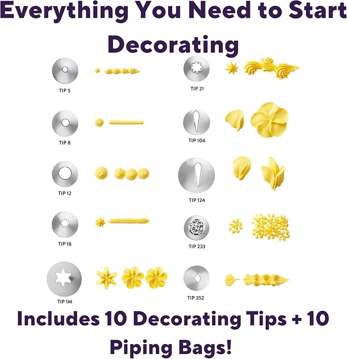 Wilton Beginning Buttercream Decorating Set - Cake Decorating Kit with Piping Tips & Disposable Icing Bags - Quality Baking Tools - 20-Piece Set
