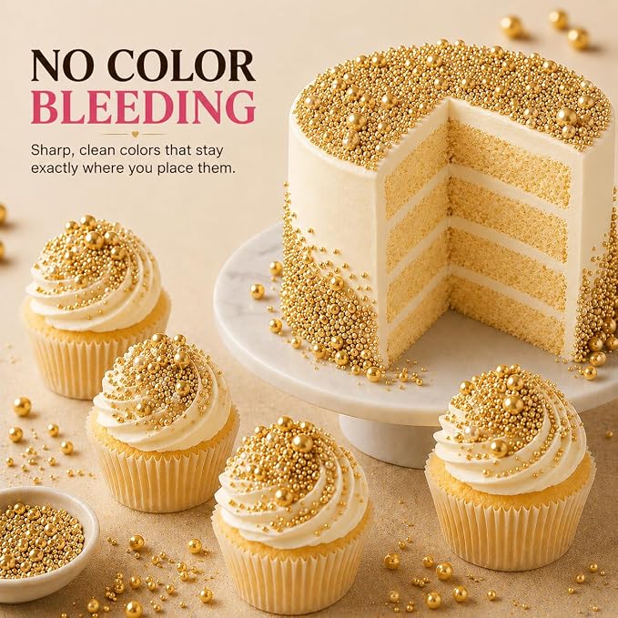 Confect Pearl Sprinkles | Gold Sprinkles for Christmas Cakes & Cupcakes Decoration | Assorted pack of 5 | Sparkling Champange Disco Ball Sprinkle | Mix Gold Pearl Dragees | Vegan, Gluten-Free, Nut-Free, Soy-Free, Dairy-Free, Palm Oil-Free, No Artificia...