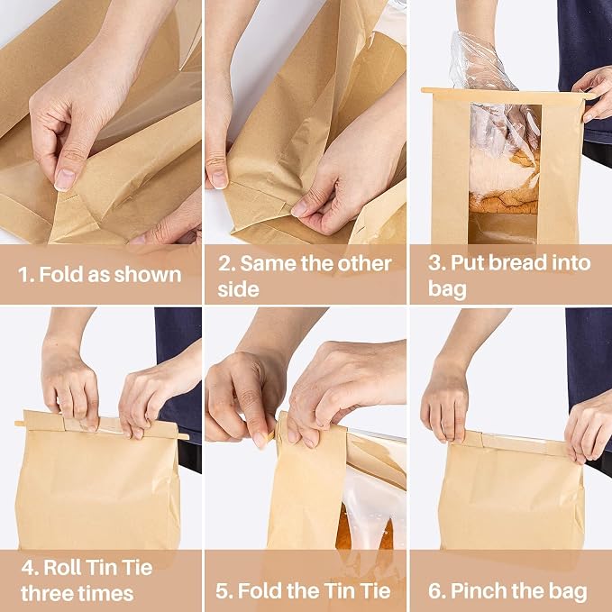 MAQIHAN 33PCS Bread Bags with Reusable Ties - Homemade Sourdough Bread Storage Brown Paper Bagel Loaf Bakery Bags with Window Toast Bags with Resealable Tie Disposable Baked Goods Sale Packaging