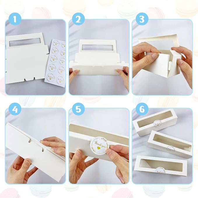 KEEPARTY 24PCS Macaron Boxes White Macaron Packaging Bakery Packaging Container Dessert Gift Box with Window for Birthdays Valentines Day Mothers Day Weddings Graduations Christmas Easter Gift Giving