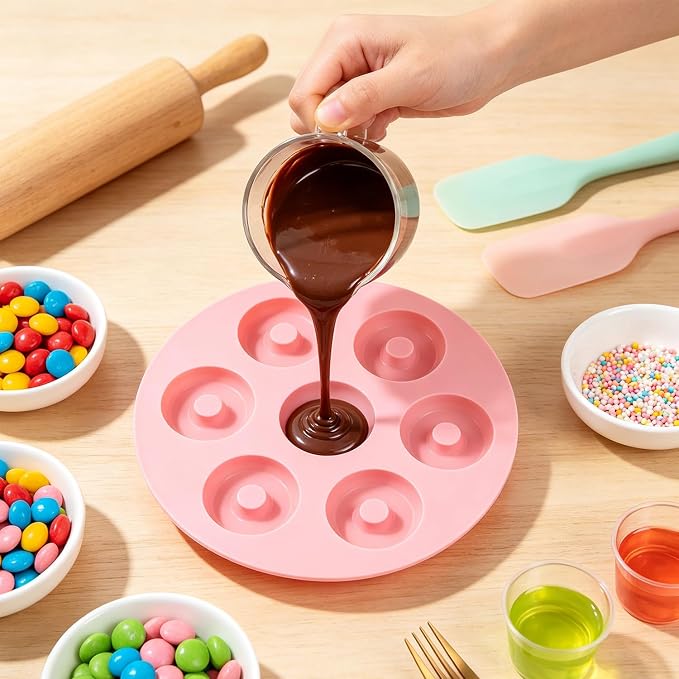 7 Cavity Mini Donut Shapes Silicone Chocolate Molds Doughnut Shaped Mold For Chocolate Candy Cake Decoration