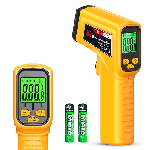 FKM Infrared Thermometer Gun Non-Contact Laser Temperature Gun,-58°F~986°F(-50°C~530°C) AdjustableEmissivity,Digital Thermometer Gun for Cooking,Oven,Griddle,Automotive,HVAC,Industrial,Not for Human
