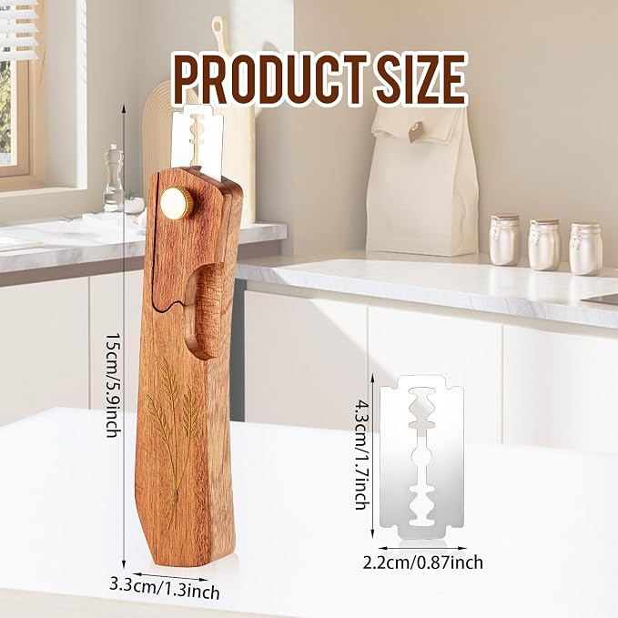 Wooden Bread Lame for Sourdough Scoring, Professional Sourdough Scoring Tool with 10 Blades, Ergonomic Bread Scorer for Artisan Baking Supplies