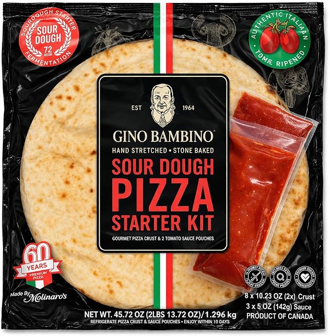 Gino Bambino Sourdough Pizza Starter Kit 2 Pack, Hand Stretched Stone Baked Pizza, 3 Crusts & 3 Sauce Pouches per Kit, 72 Hour Fermentation, Gourmet Pizza Kit, Total Net Wt 45.72 oz, Product of Canada