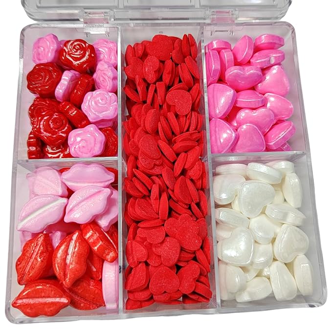 Homankit Edible Sprinkles Lips Rose Hearts Sprinkles Red Pink and White Sprinkle for Baking Decorating, Ice Cream, Cookies, Cake Cupcake Toppers, 2.82 Ounces, Assorted Variety