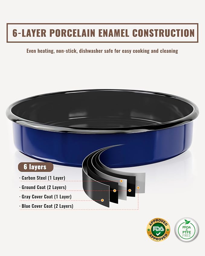 Enamel Pizza Pan Deep Dish Roasting Pan 10 Inch Round Cake Pan High Temperature Resistance Non-Stick Chicken Roaster Tray, Oven Dishwasher Safe Birthday Gift Bread Baking Pan