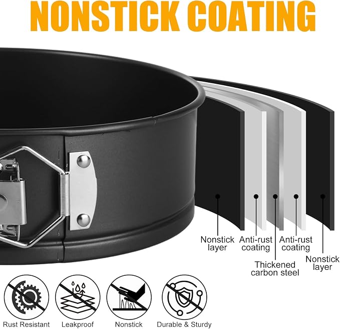 QTLCOHD Cake Pan Set for Baking, 7,8,8.5,9.5,10,11 Inch | Nonstick Springform Pan Set, Leakproof Spring Form Pans for Cheesecake with Removable Bottom, Springform Round Cake Pans Sets