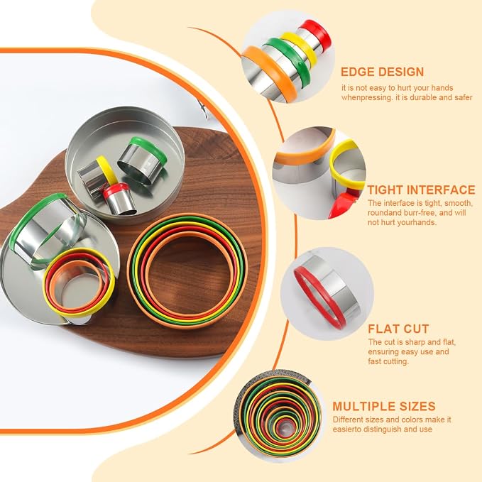 Round Cookie Biscuit Cutter Set,12 PCS Donut Cutter Round Cookie Cutter Set for Baking Doughnut,Clay,Scone,Pastry, Fondant Cutter Molds with Colorful Rubber Protective Case