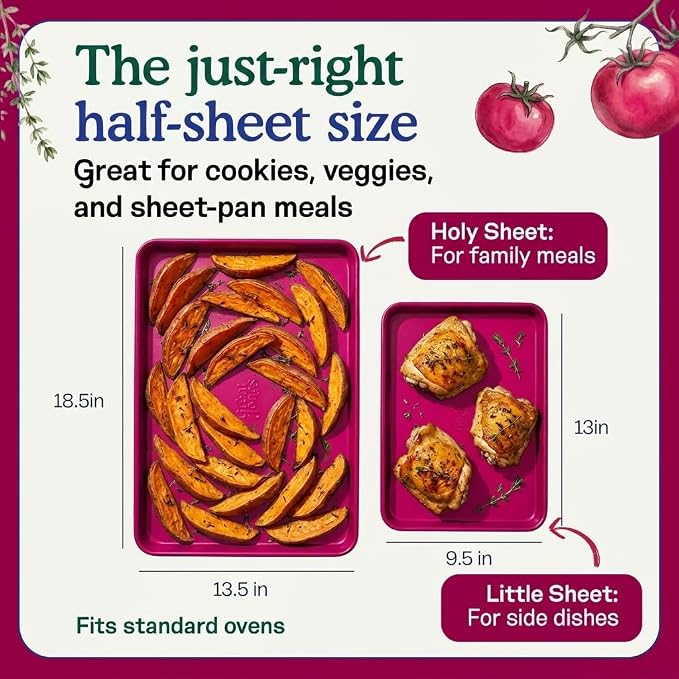 Great Jones Little Sheet (Raspberry) | Jelly Roll Pan, Quarter Sheet Pan | Aluminized Steel,13.5" x 9.5" | For Baking, Roasting, & Broiling | Premium Bakeware with Even Heat Distribution