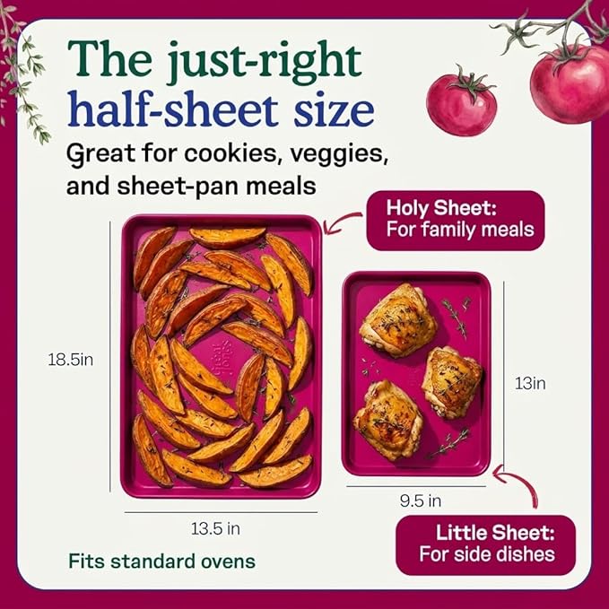 Great Jones Holy Sheet Pan (Raspberry) | Nonstick, Half-Sheet Pan | Aluminized Steel, 18.5" x 13.5" | For Baking, Roasting, & Broiling | Premium Bakeware with Even Heat Distribution | Dishwasher-Safe