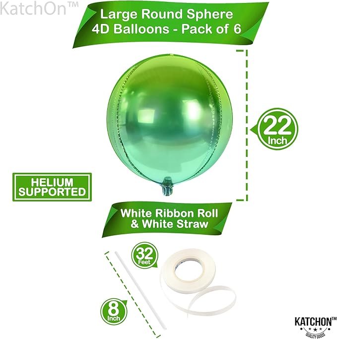 KatchOn, Big Gradient Green Mylar Balloons - 22 Inch, Pack of 6 | XtraLarge Metallic Green Balloons for St Patricks Day Decorations, Tropical Party Decorations, Ramadan Decorations, Birthday Décor