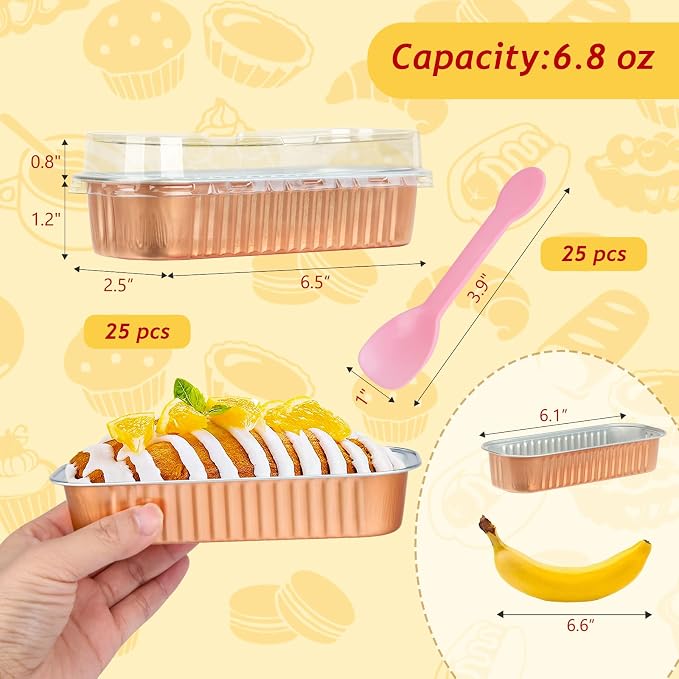 LNYZQUS Foil Mini Loaf Pans with Lids 25 Pack,6.8oz Individual Cake Pan Small Baking Tins for Bread Loaves, Disposable Muffin Cups Mini Aluminum Containers for Holiday Baking Gifts-Champagne