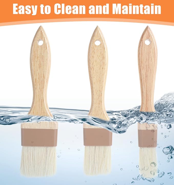 Pastry Brush Natural Bristle, 3Pcs Natural Bristle Basting Brush, Food Brushes Kitchen Baking Grilling Tools for Cooking and Baking for Marinade Butter Easy Clean