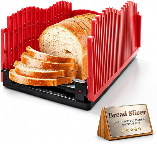 Bread Slicer for Homemade Bread - 8-10 Inch Knife Compatible, Foldable Compact Bread Cutter with Adjustable Width, Non-Slip Pads & Seamless Crumb Tray, Bread Slicing Guide for Sourdough/Bagels/Cakes