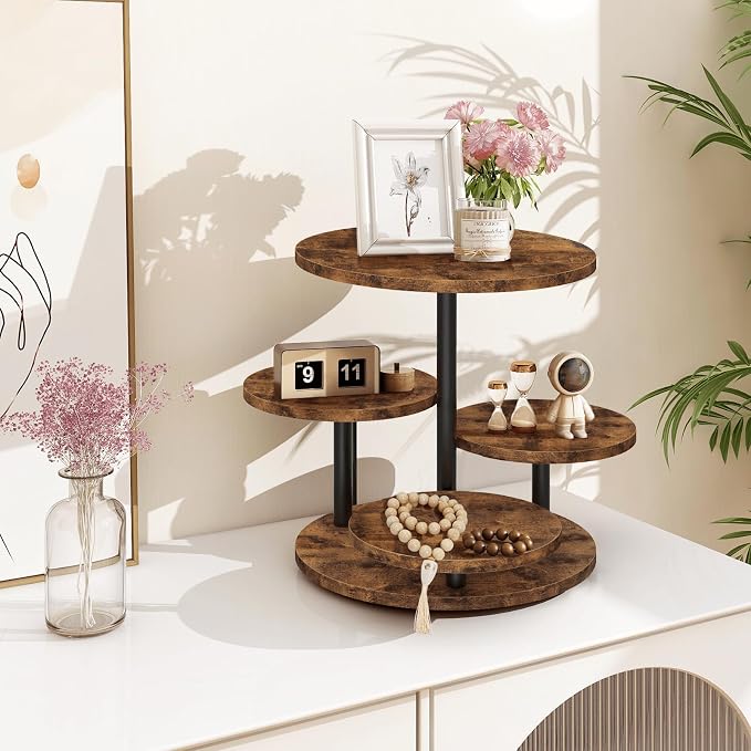 ELITEROO 4 Tier Round Cupcake Tower Stand for 50 Cupcakes, 360° Rotating Wood Cake Stand with Tiered Trays, Farmhouse Cookie Stand for Dessert Table Display for Wedding Birthday Baby Shower Tea Party