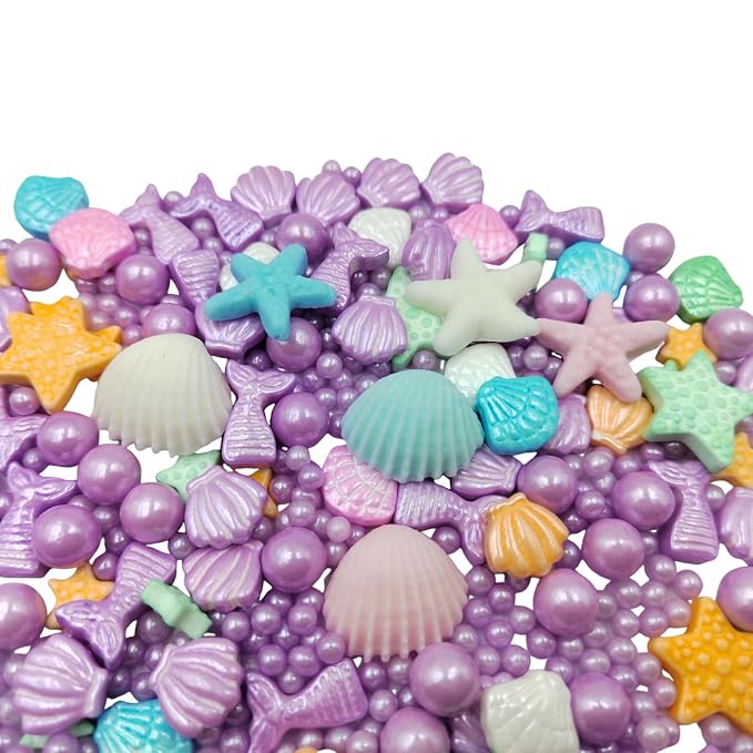 Homankit Mermaid Sprinkle Sweets Sprinkles for Baking Dessert Cupcake Cake Topper Starfish Shell Pearl Mermaid Candy Mix 3.53 Ounces Purple