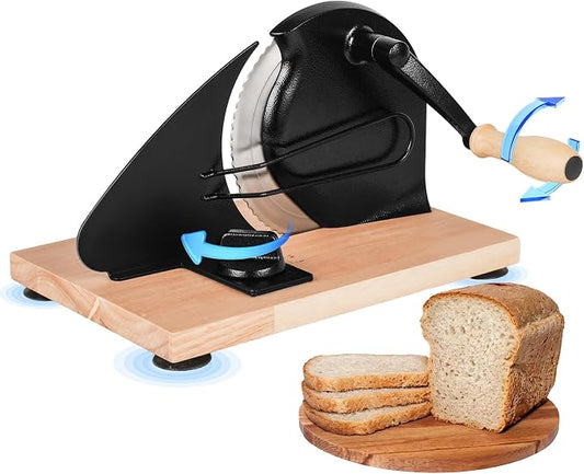 Upgraded Manual Bread Slicer for Homemade Sourdough Bread with Measurement Marks, Adjustable 0"-0.8" Thickness Hand Crank Bread Slicer with Suction Cup for Even Slicing, Kitchen and Commercial, Black