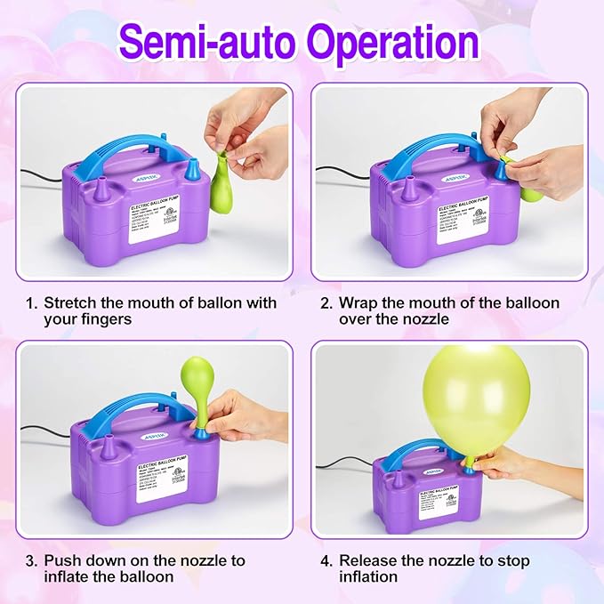 AGPTEK Electric Air Balloon Pump, 110V 600W Rose Red Portable Dual Nozzle Inflator/Blower for Party Decoration