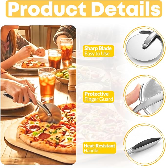 Pizza Cutter Wheel, Sharp Stainless Steel Pizza Slicer with Finger Guard, Non-Slip Comfortable Handle, Multi-Purpose Kitchen Cutter for Pizza, Pie, Dough and Pastry, Easy to Clean, Black