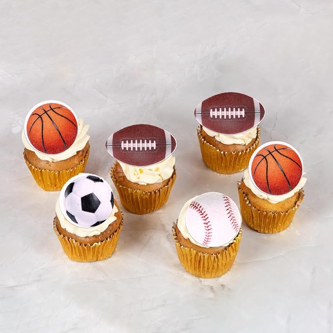 60 PCS Edible Sports Cupcake Toppers Baseball Cupcake Picks Football Soccer Ball ToothPicks Rugby Basketball Cake Decorations for Balls Theme Baby Shower Birthday Party Food Decorations Supplies
