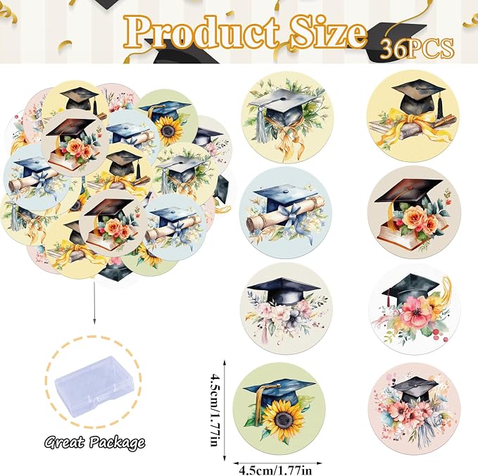 36pcs Edible 2026 Graduation Cupcake Toppers Wafer Paper Grad Cap Diploma Cake Decorations Edible Class of 2026 Cupcake Picks for 2026 Graduation Theme Party Cake Decor Supplies