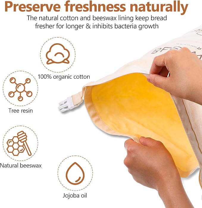 2-Pack 13x17 Inch Reusable Beeswax Bread Bags XL Linen Food Storage Bag for Sourdough & Homemade Bread, Freezer Safe, Eco-Friendly