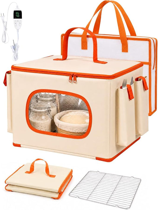 Foldable Bread Proofing Box with Temp Control, 3 Side Pockets &Front Window | Bread Proofer with Handle, 50-113°F Control, 15-Preset 0-48H Timer for Sourdough Proofing Box, Pizza Dough, Yogurt & Kombucha