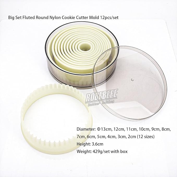 Multi-Shape Nylon Cookie Molds Round Square Star Plastic Geometry Biscuit Cutter Dough Mousse Bread Slicer DIY Bakery Utensils (Big Fluted Round Set)