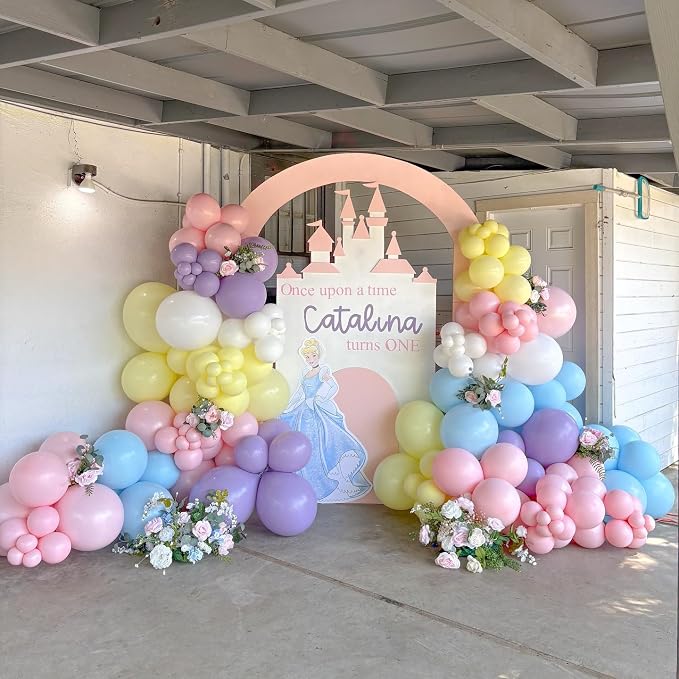 Pastel Princess Balloon Arch Garland kit for Macaron Balloon for Girls Spring Once Upon a Time Princess Castle Birthday Baby Shower Birthday Party Decorations (Pastel)
