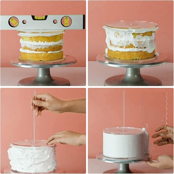 Coloch 11 Pieces Acrylic Cake Discs Set, 6.25/8.25/10.25 Inch Clear Cake Decorating Supplies with 6 Acrylic Discs, 2 Icing Scraper and 3 Center Dowel for 3 Tier Cake Making, Serving Bake Goods