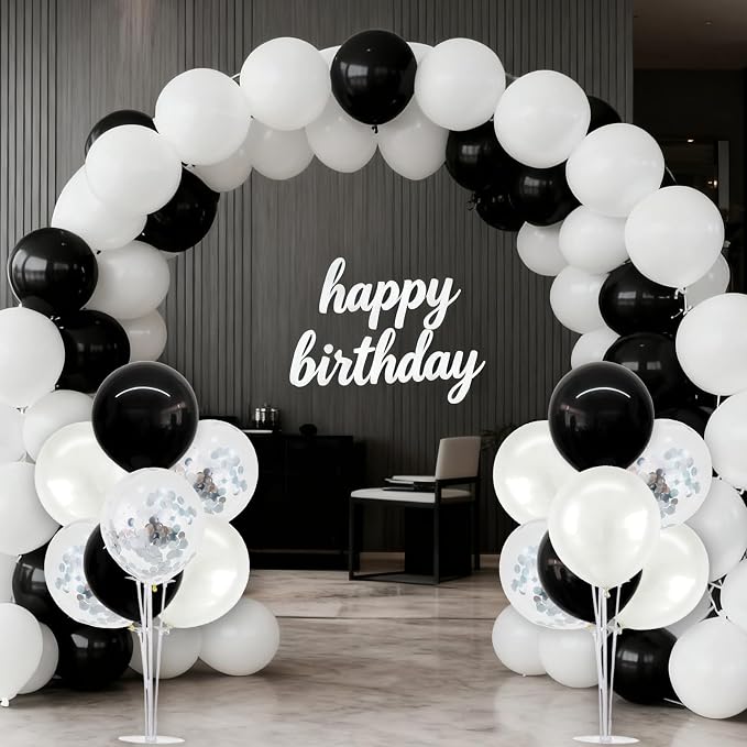 TONIFUL 4 Set Black and White Balloon Centerpiece for Table, Balloon Stand Kit for Birthday, Anniversary, Wedding, Halloween and Black White Party Decorations,2026 Graduation Decorations,Retirement