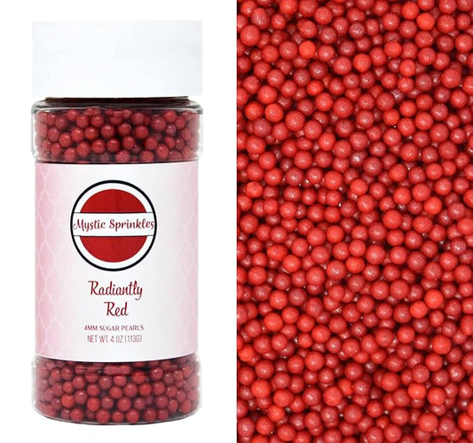 Mystic Sprinkles 4mm Sugar Pearls 4oz Bottles (Radiantly Red 4mm Sugar Pearls 4oz)